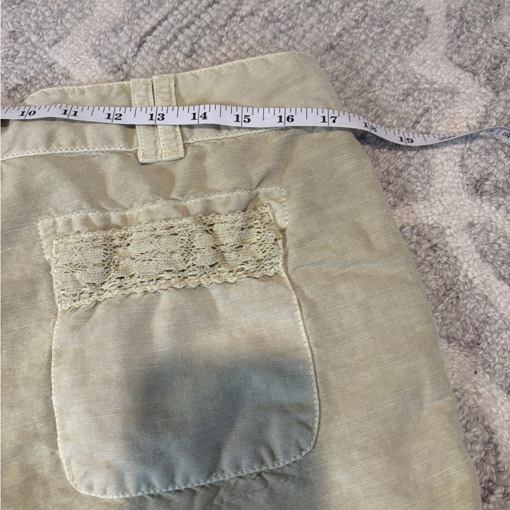 NWT Sundance Shorts Linen Cotton Blend Crochet Lace Trim Sand Beige Size 12 - Picture 7 of 10